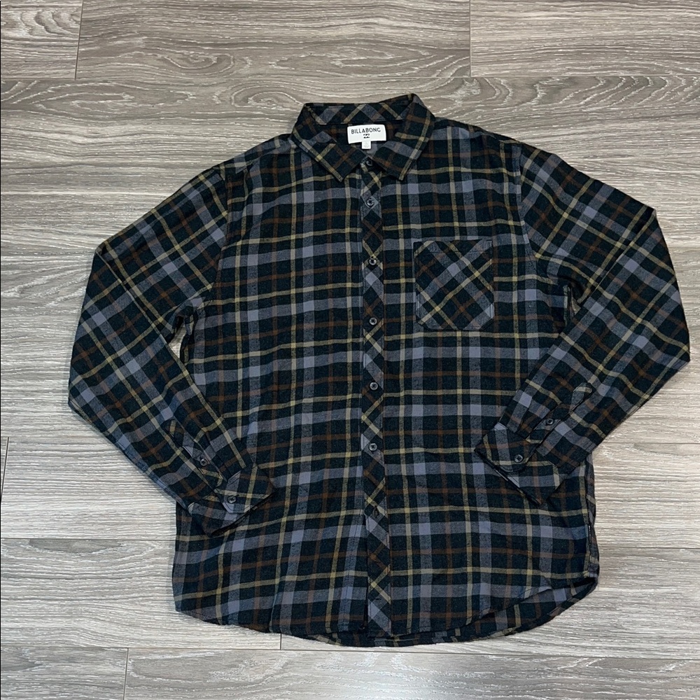 Billabong Men’s Plaid Button-Down Shirt - Black, Gray, Brown